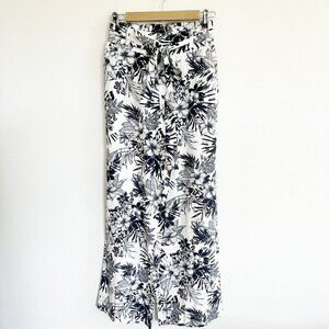 Sound/Style Pants Women S Belted Tropical Wide Leg Palazzo Floral Linen Blend